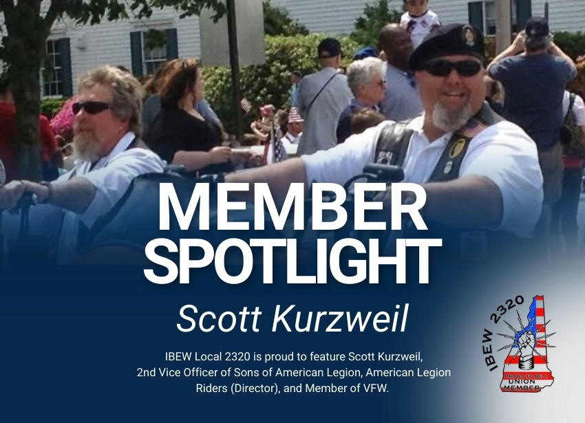 Scott Kurzweil at outdoor event with motorcycle and veterans by IBEW Local 2320