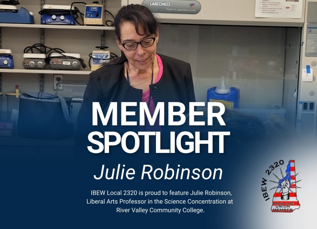 Julie Robinson teaching in science lab at River Valley Community College by IBEW Local 2320